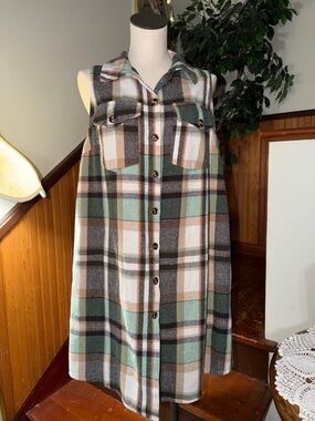 Plaid Sleeveless Shirt Dress women’s XL
